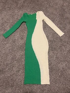 Green and Cream Colorblock Bodycon Dress